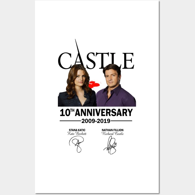 Castle, 10th, Anniversary, 2009, 2019, Stana, Katic, Kate, Beckett, Nathan, Fillion, Richard, White Wall Art by VEQXAX